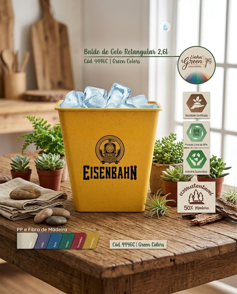 Balde de Gelo Retangular Green Colors 2,6l - Mod 444GC