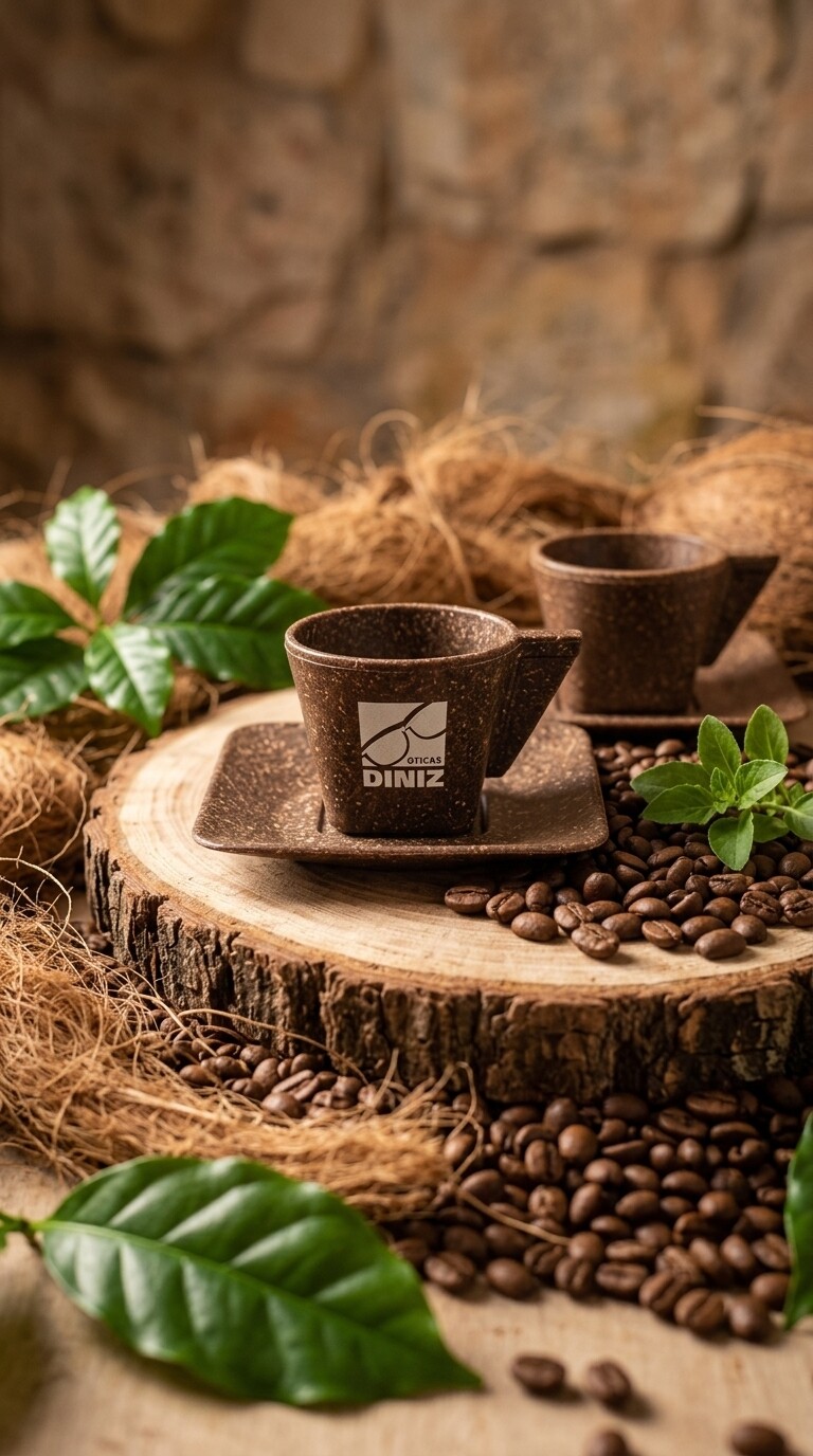 Xícara com Pires Green 50ml Coco ou Madeira - Mod 305g - Fijisma