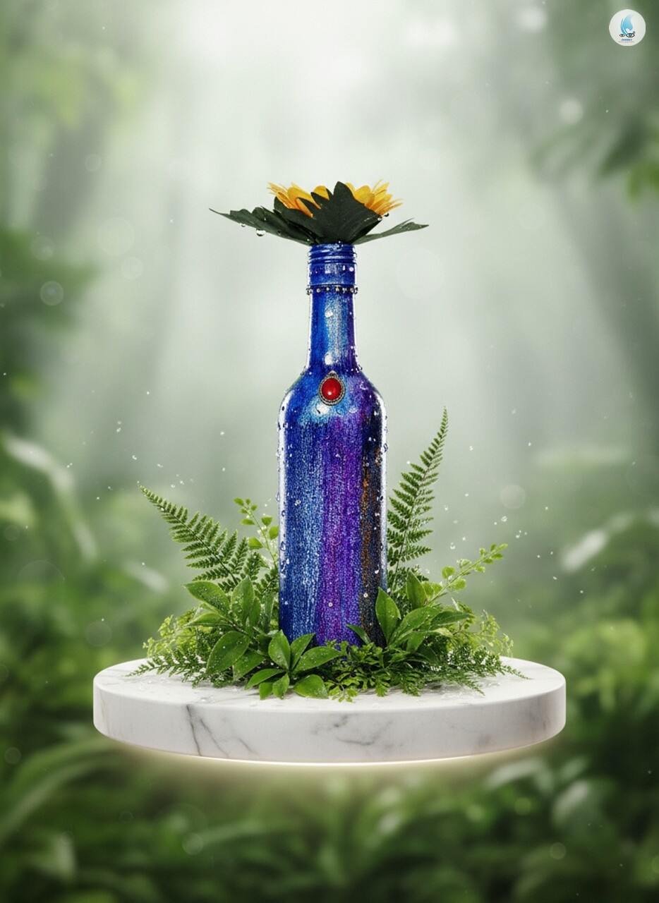 Garrafa de Vidro com Girassol e Decorada com Giz de Cera