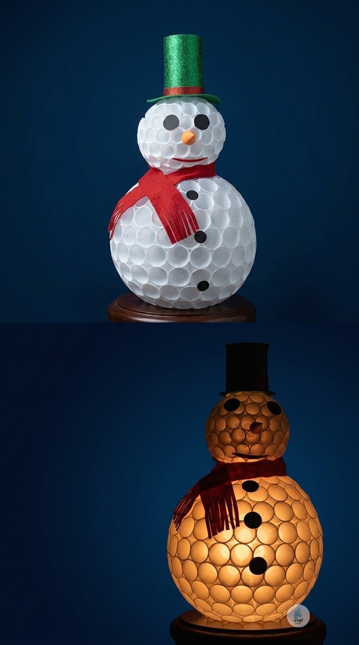 Boneco de Neve Feito com Copo Descartável, Feltro e Eva
