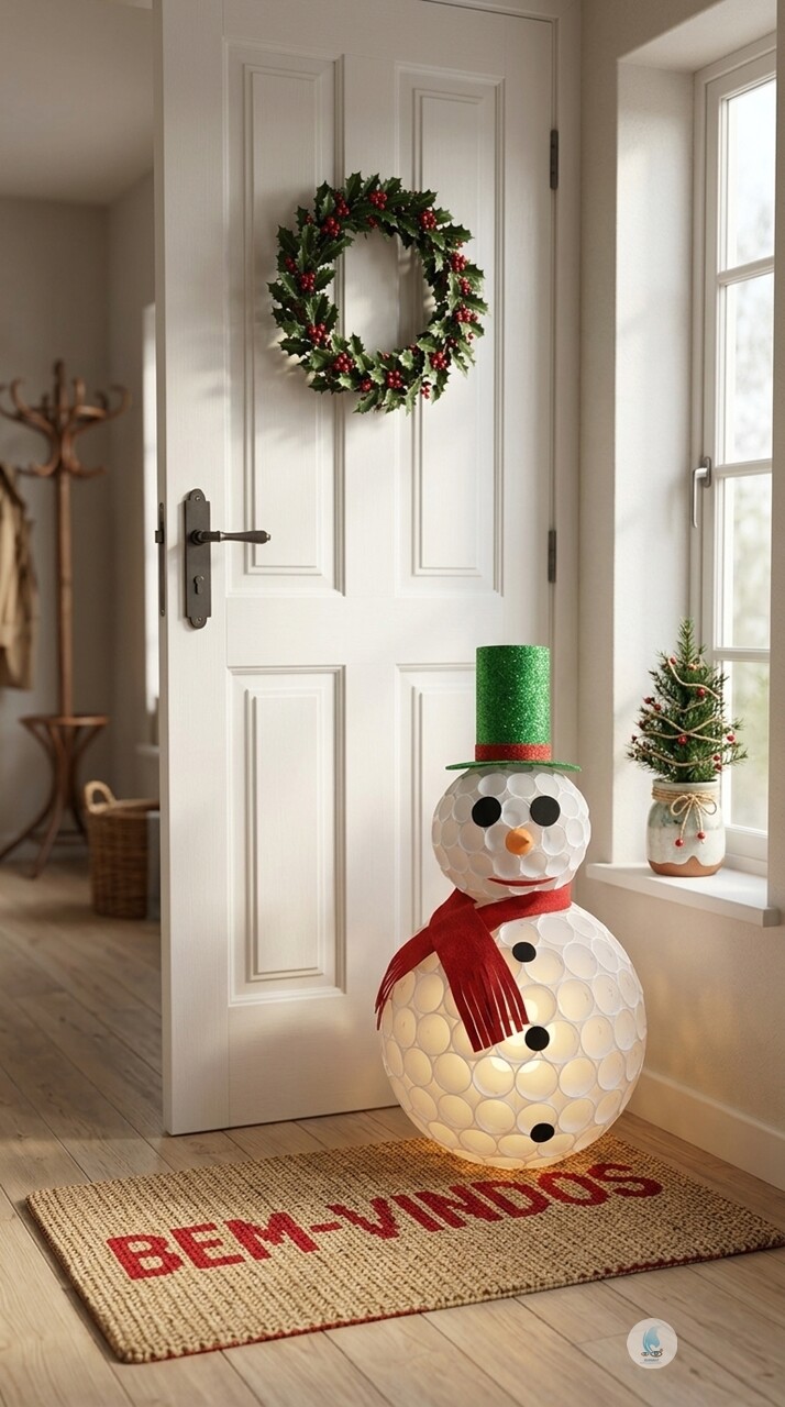 Boneco de Neve Feito com Copo Descartável, Feltro e Eva