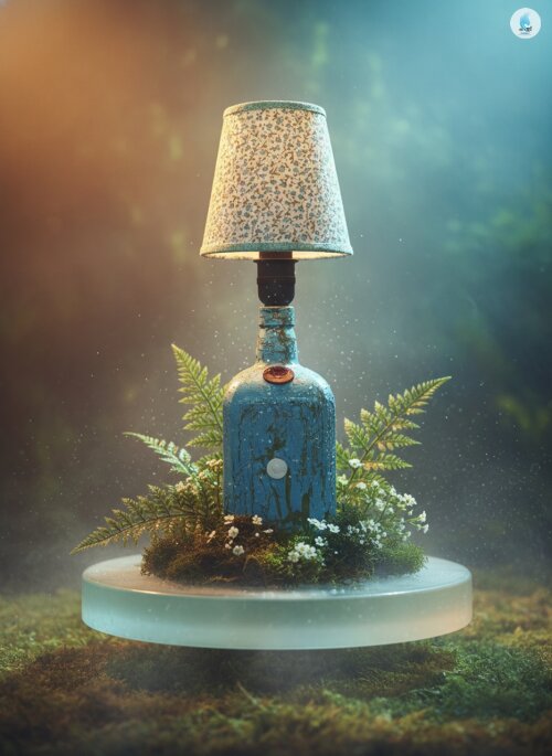 Abajur Feito com Garrafa de Vidro Efeito Craquelê e Apliques