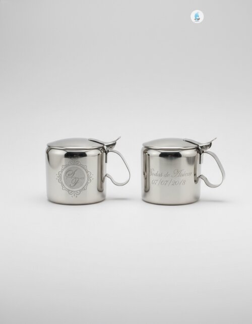 Açucareiro e Colher de Inox Personalizado com Jato de Areia