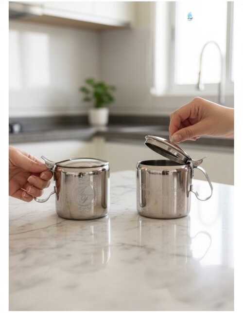 Açucareiro e Colher de Inox Personalizado com Jato de Areia