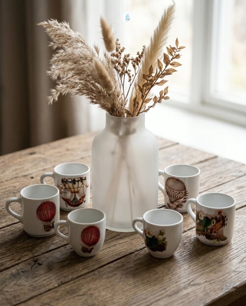 Xícaras de Porcelana 80ml sem Pires Decoradas com Decoupagem