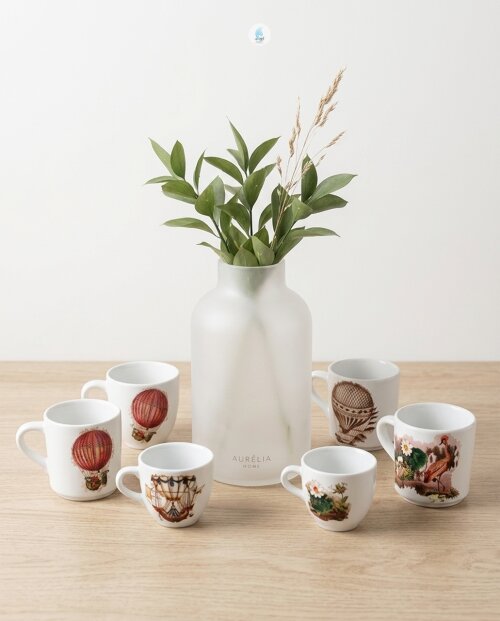 Xícaras de Porcelana 80ml sem Pires Decoradas com Decoupagem