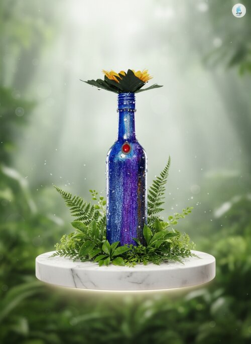 Garrafa de Vidro com Girassol e Decorada com Giz de Cera