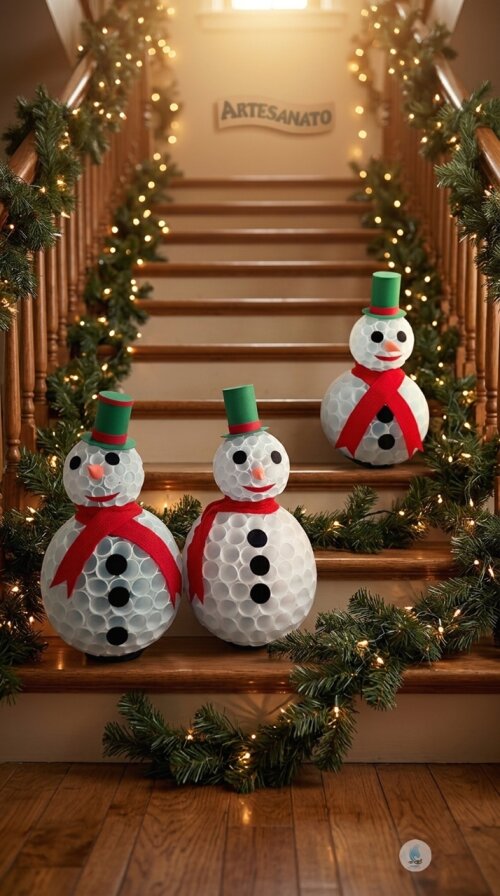 Boneco de Neve Feito com Copo Descartável, Feltro e Eva
