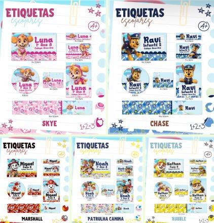 Arquivo Digital Combo Etiqueta escolar Patrulha Canina