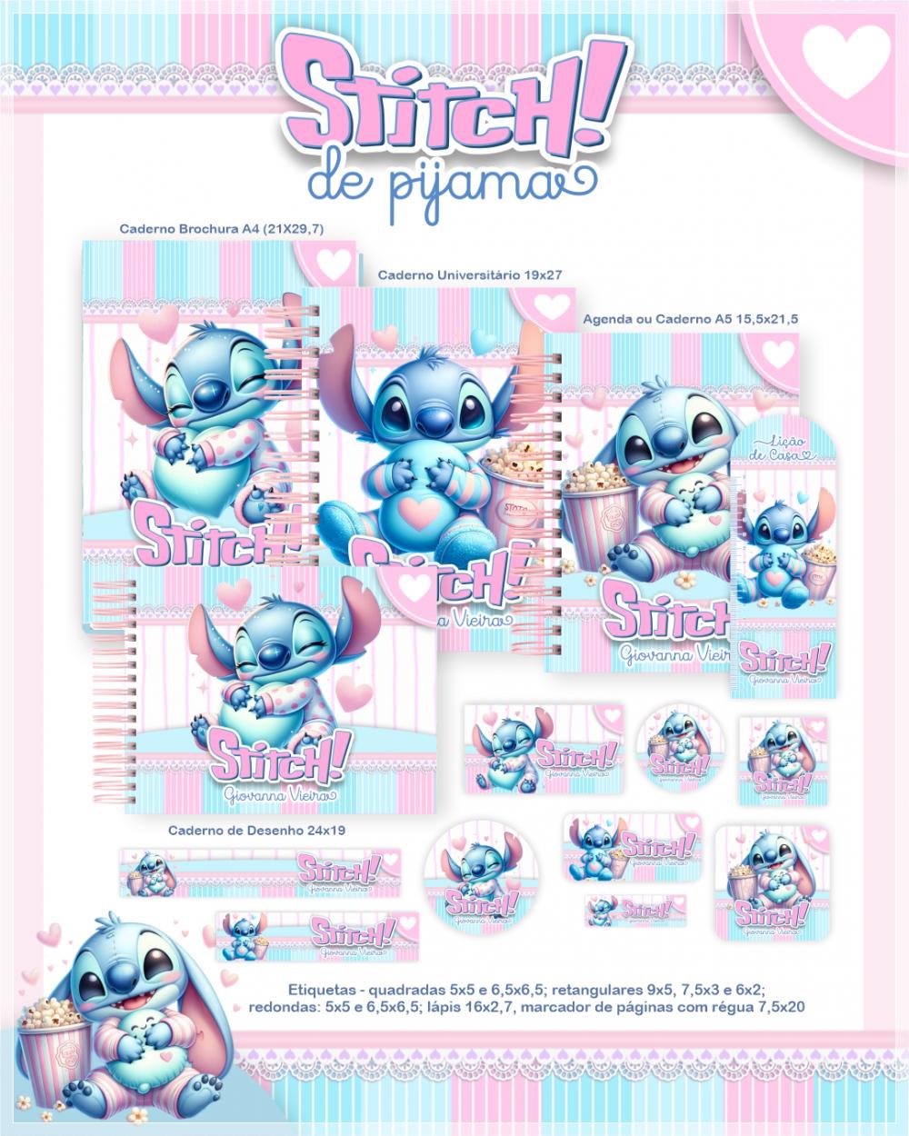 Arquivo Digital Combo Caderno Stitch de Pijama
