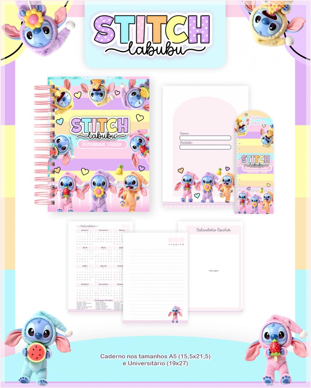 Arquivo Digital Combo Caderno Stitch Labubu