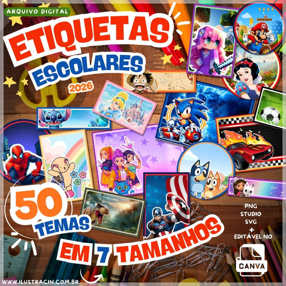 Arquivo Combo Etiqueta Escolar 50 Temas