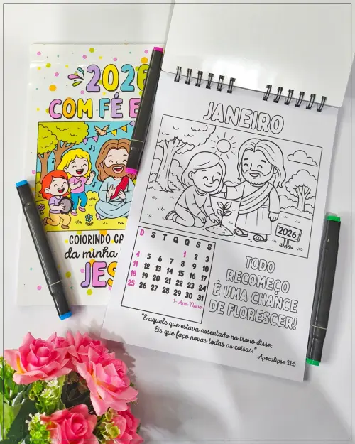 Arquivo Digital Calendário Cristão de Colorir 2026