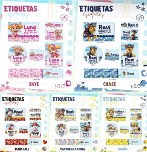 Arquivo Digital Combo Etiqueta escolar Patrulha Canina