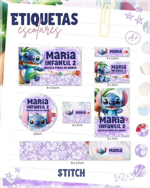 Arquivo Digital Etiqueta escolar Stitch