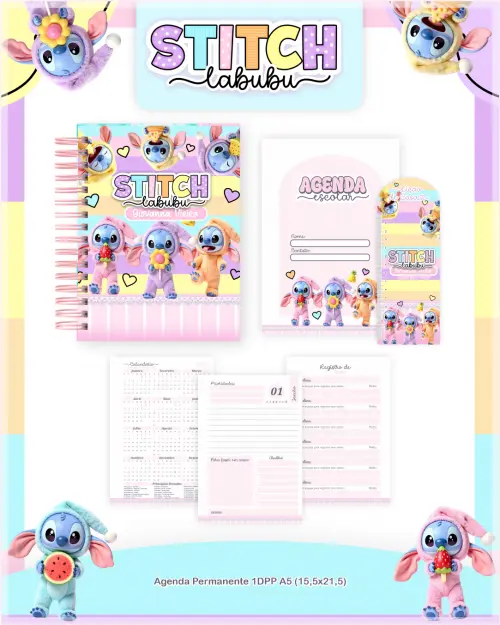 Arquivo Digital Combo Caderno Stitch Labubu