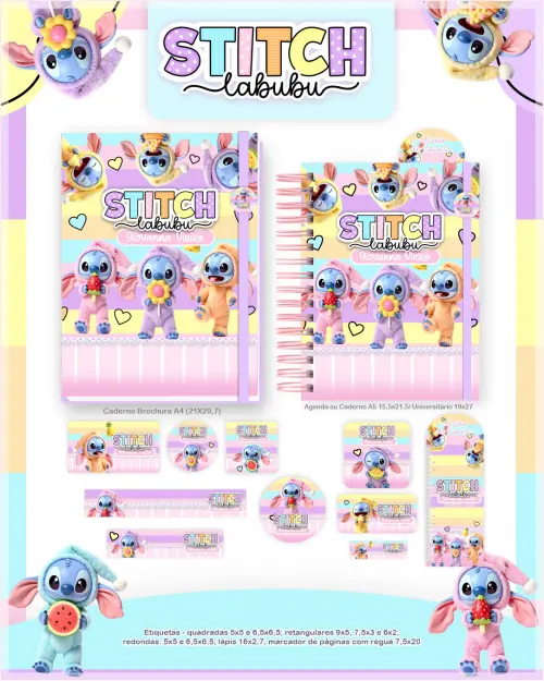 Arquivo Digital Combo Caderno Stitch Labubu