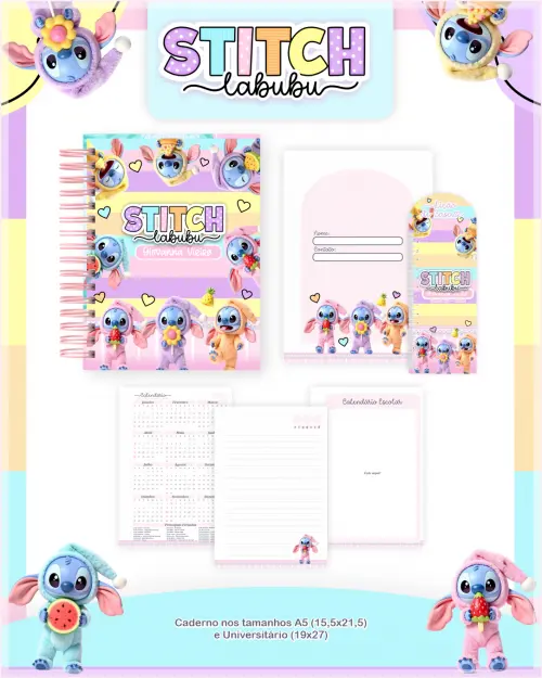 Arquivo Digital Combo Caderno Stitch Labubu
