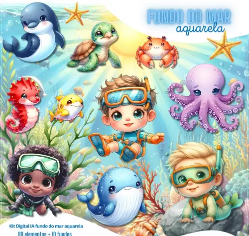 Arquivo Digital Kit Fundo do Mar aquarela
