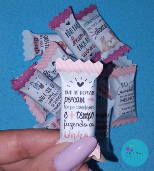 100 Balas Personalizadas Manicure em Papel Sulfite