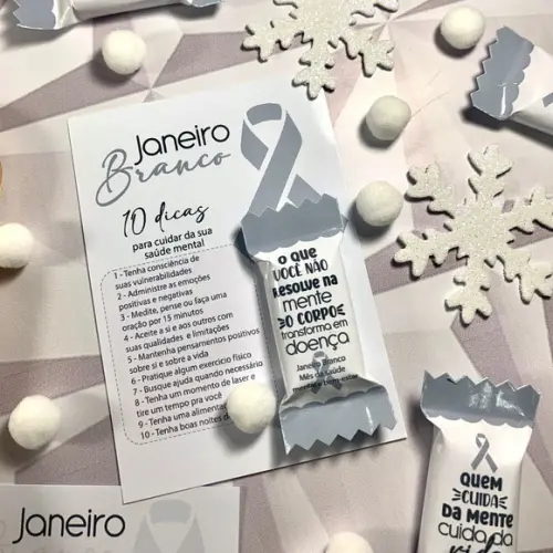 24 Balas Personalizadas com Card Janeiro Branco