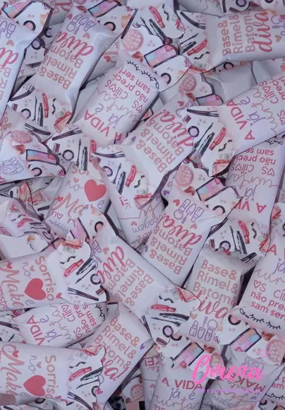 100 Balas Personalizadas Tema Maquiagem em Papel Sulfite