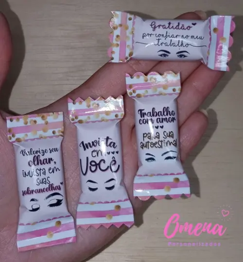 100 Balas Personalizadas Designer de Sobrancelhas
