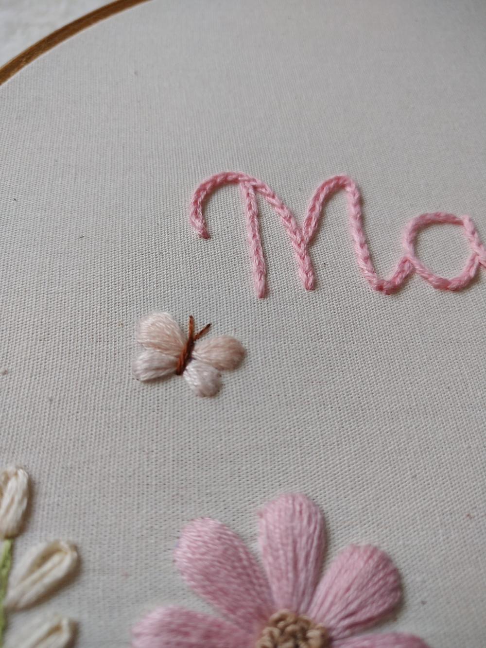Porta Maternidade Bordado à Mão - Flores Rosa