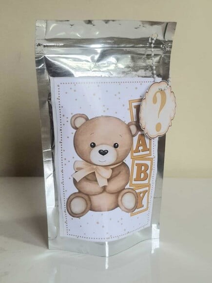 Saquinho Metalizado com Fecho Zip Lock Urso Dourado
