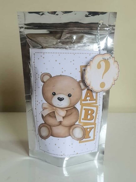 Saquinho Metalizado com Fecho Zip Lock Urso Dourado