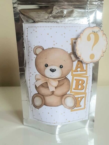 Saquinho Metalizado com Fecho Zip Lock Urso Dourado