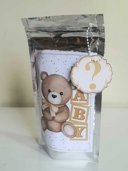 Saquinho Metalizado com Fecho Zip Lock Urso Dourado