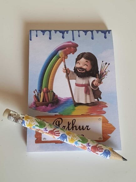 Kit Bloquinho e Mini-lápis Jesus, o Maior Pintor do Mundo