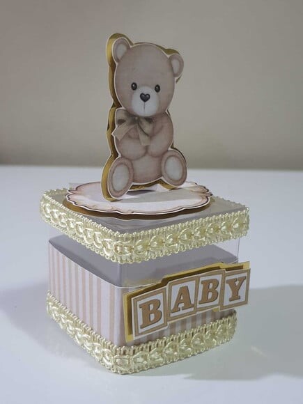 Caixinha Acrílica Urso Dourado