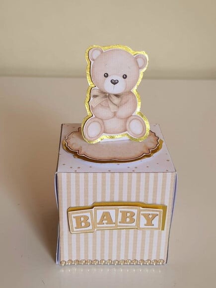 Caixa Cubo Urso Dourado
