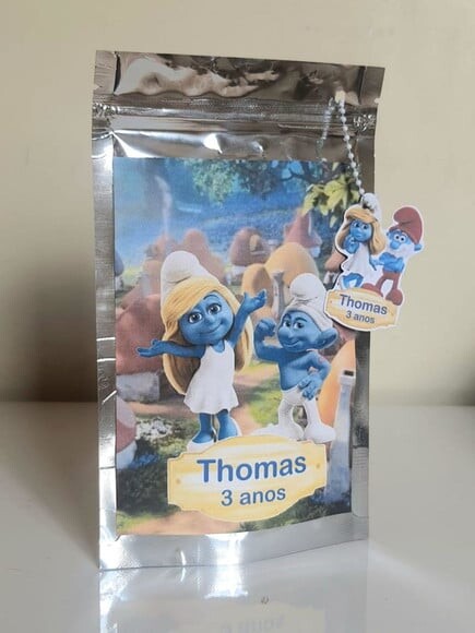 Saquinho Metalizado Zip Lock Smurfs