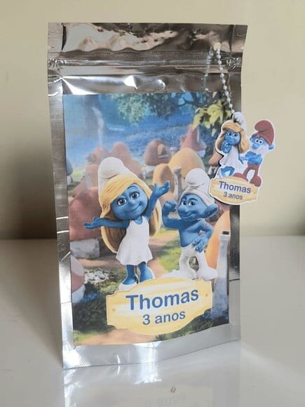 Saquinho Metalizado Zip Lock Smurfs
