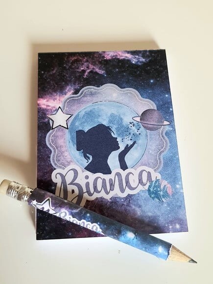 Kit Bloquinho com Mini Lápis Personalizado Galáxia