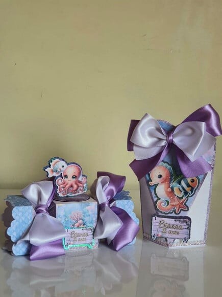 Kit 50 Lembrancinhas Personalizadas Fundo do Mar Lilás
