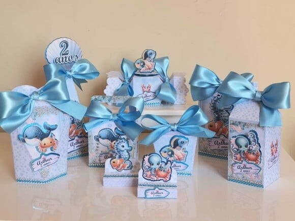 Kit 50 Lembrancinhas Personalizadas Fundo do Mar Azul