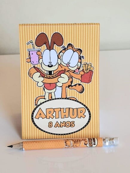Kit Bloquinho com Mini Lápis Personalizado Garfield