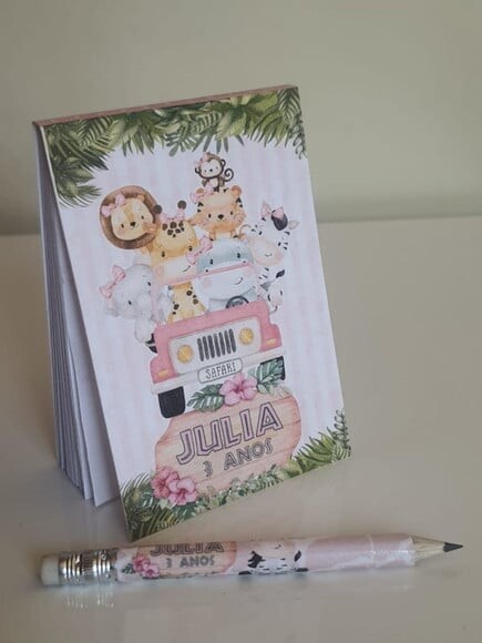 Kit Bloquinho com Mini Lápis Safari Rosa