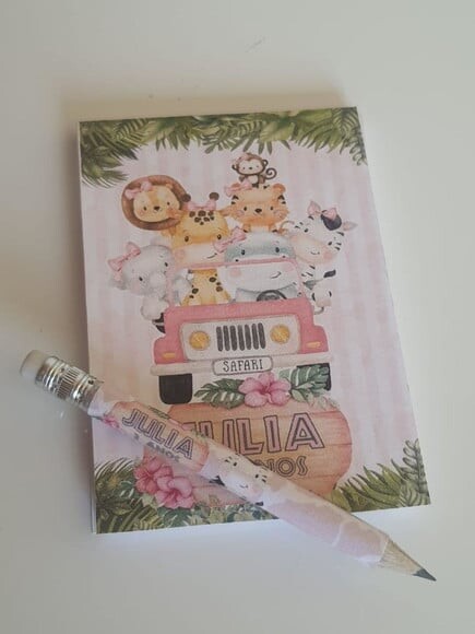 Kit Bloquinho com Mini Lápis Safari Rosa