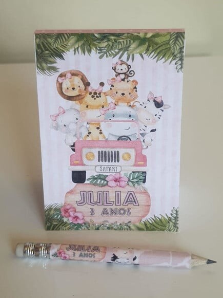 Kit Bloquinho com Mini Lápis Safari Rosa