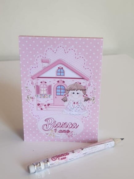Kit Bloquinho com Lápis Lembrancinha de Festa Boneca