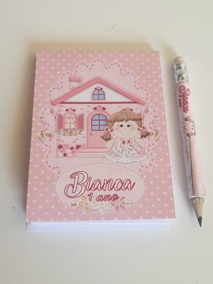 Kit Bloquinho com Lápis Lembrancinha de Festa Boneca