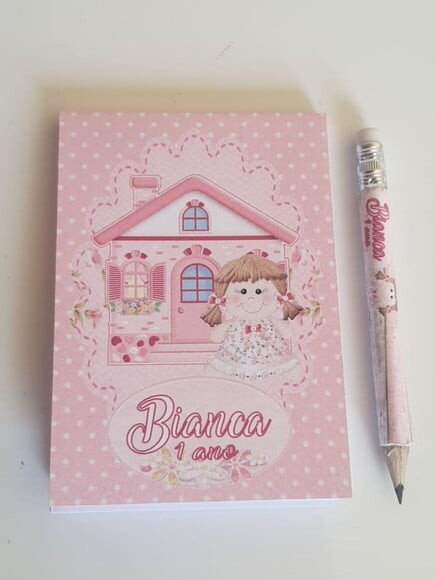 Kit Bloquinho com Lápis Lembrancinha de Festa Boneca