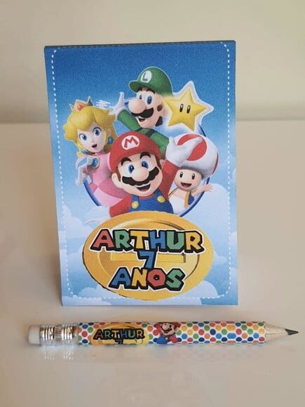 Kit Bloquinho com Lápis Lembrancinha de Festa Super Mário