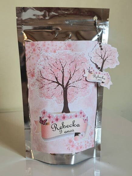 Saquinho Metalizado com Tag Flor de Cerejeira