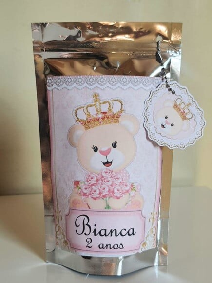 Saquinho Metalizado com Tag Ursa Princesa